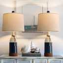 OYEARS 23.75" Table Lamps Set of 2, Bedside Lamps for Nightstands, Nautical Table Lamps for Living Room, Coastal Ocean Beach Style, Resin, Navy Blue