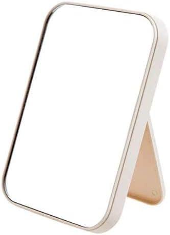 Desktop Foldable Makeup Mirror Simple Portable Princess Mirror Square Makeup Mirror Small Mirror with Stand for Women (Beige)