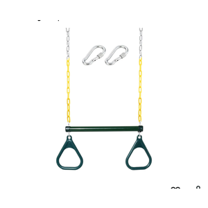 Take Me Away 18'' Trapeze Swing Bar Rings 48'' Heavy Duty Plastic Coated Chains Swing Set Accessories, Green