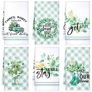 Set of 6 Eucalyptus Kitchen Towels Green Leaves Dishtowels Absorbent Spring Summer Hand Tea Towels 24 x 16 Inch Eucalyptus Lover Gifts Holiday Wedding Gifts for Farmhouse Kitchen Bathroom Decor