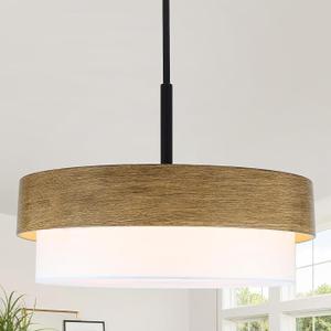 23.6" Large Wood Texture Drum Chandelier for Dining Room with White Fabric
Rustic 6-Light Pendant Lighting Farmhouse Chandeliers for Kitchen Island Bedroom Living Room Office