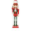 MOMOJIA Wooded Nutcracker, 38cm Christmas Nutcrackers Hand Painted Wooden King Standing Soldier Puppet Handcraft Party Home Offices Decorations