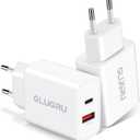 European Travel Plug Adapter, GLUGRU 2-Pack 20W Dual Port USB C Wall Charger Type C Fast Charging Block International Power Adapter US to Europe for iPhone 17 16 15 14 13 12 11 Pro Max, iPad, Galaxy