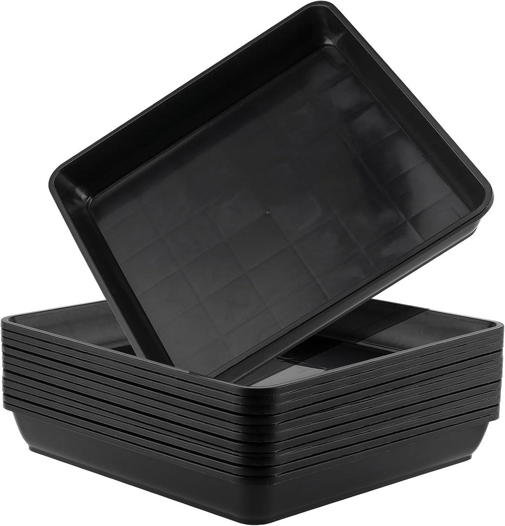 LEXININ 12 PCS 9 x 9 Inch Black Square Plant Saucer, Square Plastic Plant Saucers, Square Flower Pot Drip Trays for Indoor and Outdoor Plants