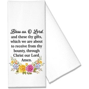 Hafhue Bless Us O Lord Kitchen Towels, Religious Gifts for Christian Home Mother Grandmother Aunt Daughter Niece Sister BFF Friend Women, Housewarming Gifts for New Homeowner Hostess Host Family