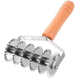 Cabilock Wooden Handle Dough Cutter 8.07 Inch Stainless Steel Pastry Lattice Roller for Home Kitchen Baking Tools with Ergonomic Grip and Precision Cutting