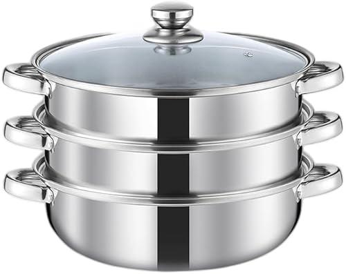 Steamer Pot for Cooking 11 inch, Steamer Pots 3-tier Multipurpose Stainless Steel Steam Pot Cookware with Handle for Vegetable