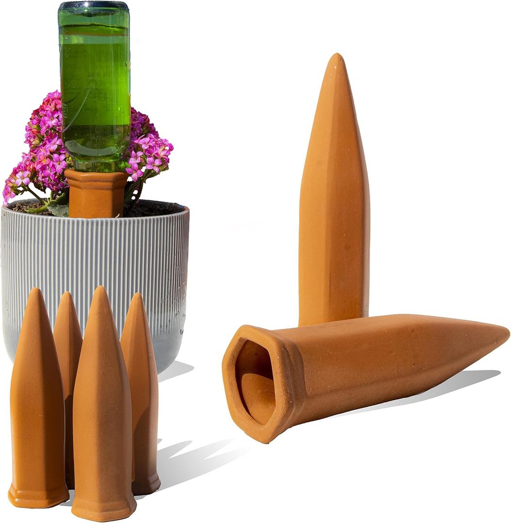 6-Pack Natural Terracotta Watering Spikes for Indoor and Outdoor Plants - Automatic Plant Waterer - Self Watering Spikes for Bottles - Vacation Plant Watering Device - Self Watering Planter Insert