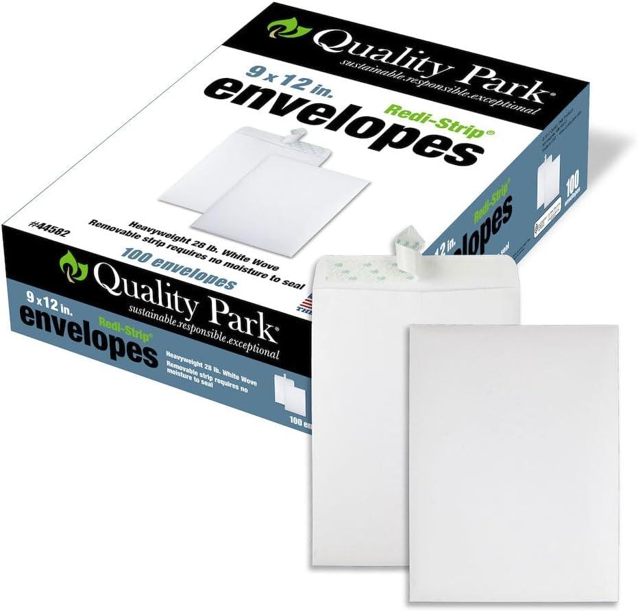 Quality Park 9" x 12" Self-Sealing Catalog Envelopes, for Mailing, Organizing and Storage, White Wove, Heavy 28-lb Paper, 100 Per Box (QUA44582)