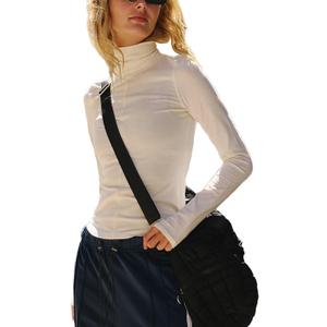 Tiko Miko Women's Long Sleeve Turtleneck Shirt Crop Basic Tops Slim Fitted Top Going Out Y2K T Shirts (Medium)