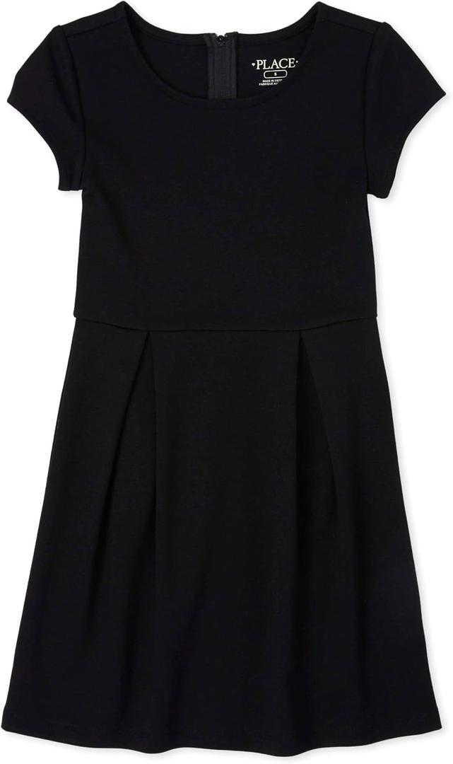 The Children's Place Girls' Short Sleeve Ponte Dress (6-7, Black)