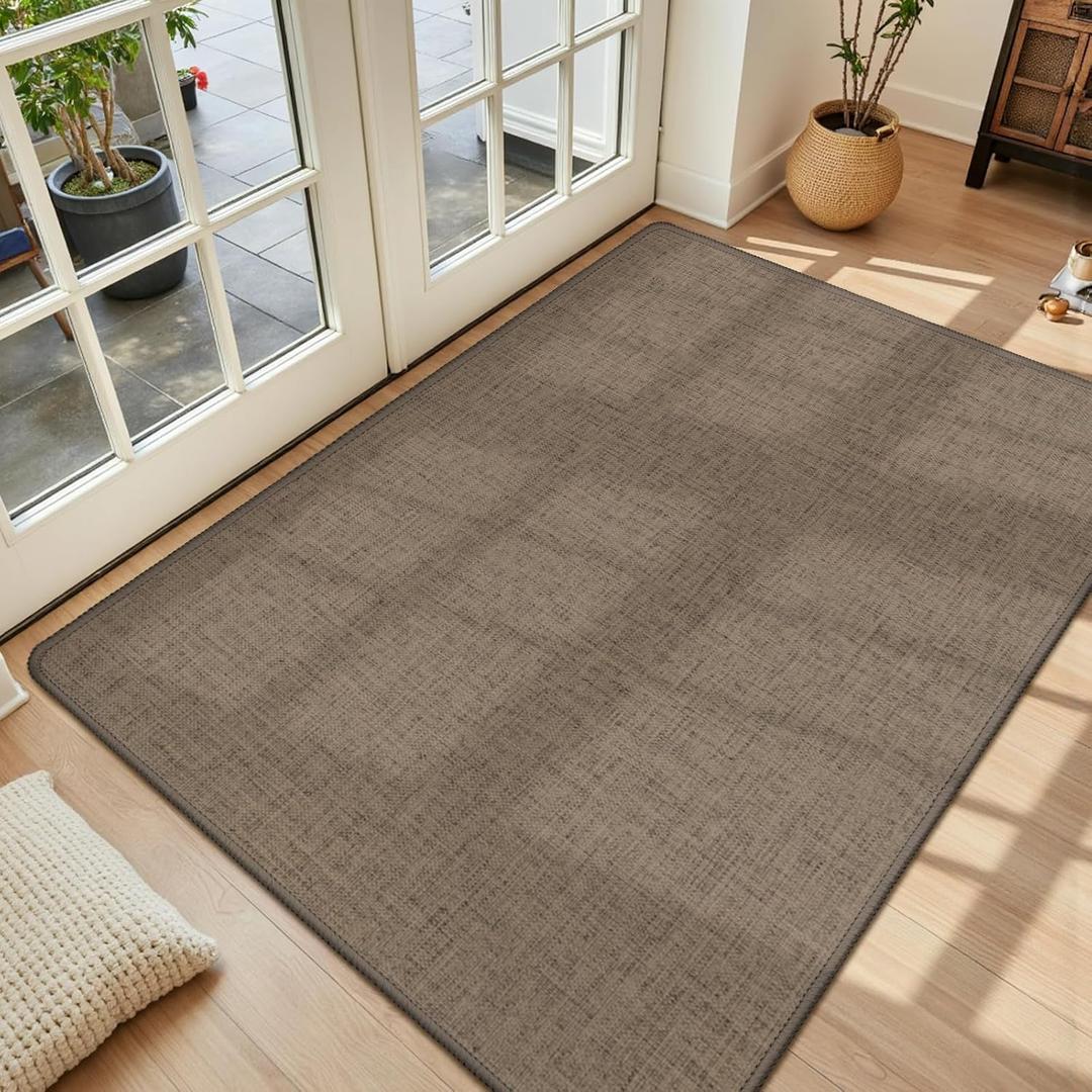 LEKEEPGO Ultra Thin Indoor Door Mat 36"x59", Low-Profile Door Mat Indoor Entrance, Non Slip Rubber Backing Inside Doormat Washable Welcome Front Entryway Dirt Trapper Entry Mat, Brown