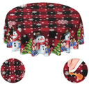 Yetta Yang Red Buffalo Check Christmas Snowman Waterproof Picnic Party Round Table Cloth Cover Decorations Fabric 60 Inch Circular Tablecloth Home Dining Room Kitchen Decor