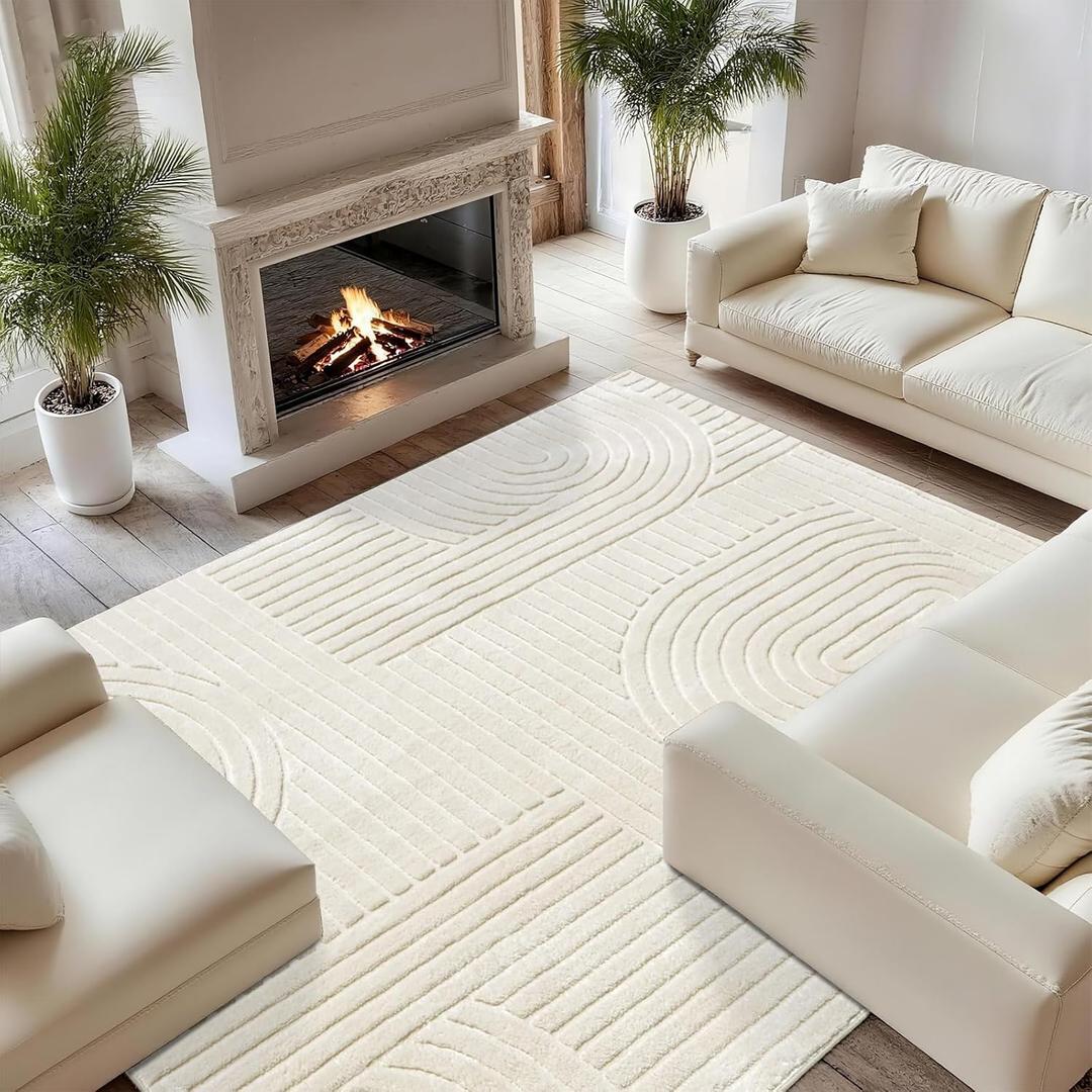 8x10 Extra Large Solid Color Area Rugs Washable Living Room Rug, Durable Non-Slip Indoor Carpet with Soft High-Low Pile, Fluffy Floor Rugs for Bedroom, Kids Room, Nursery, Home Dcor, Beige