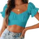 LYANER Women's Ruffle Short Sleeve Tie Up Back Crop Top Off Shoulder Bardot Blouse, Size XS
