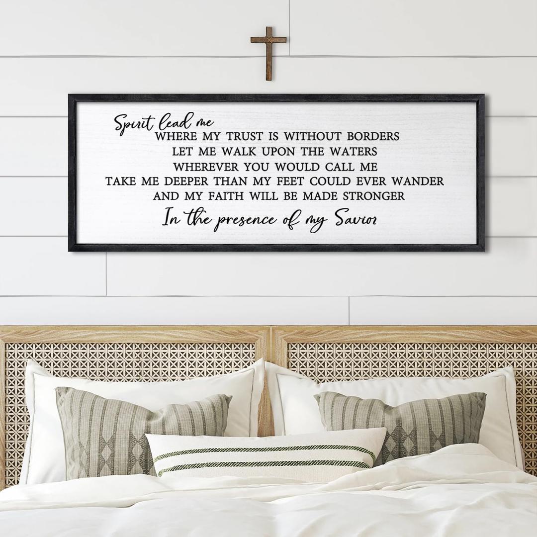 Spirit Lead Me Wall Art Decor 24x10 Inch Christian Scripture Office Inspirational Lyrics Ready to Hang Wooden Framed Sign (Black)