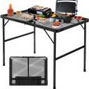 Folding Grill Table Camping Table with Mesh Desktop, Lightweight 3 FT Metal Table for Outside, Height Adjustable Portable Grill Tables for Camping, Picnic, Beach and BBQ, RV (35.4"LX23.6"WX26"H/16.5"H)