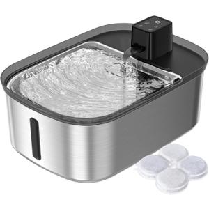 Wireless 7.5l/254oz/2Gal Dog Water Fountain for Large Dogs Stainless Steel, Quiet Pet & Cat Water Fountain with Motion Sensor, Automatic Water Dispenser for Dogs&Multi-Pet Homes Continuous Fresh Flow