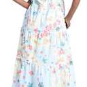Motherhood Maternity Women's V-Neck Babydoll Ruffle Sleeve Tie-Back Maternity Maxi Pregnancy Dress (Blue, S)