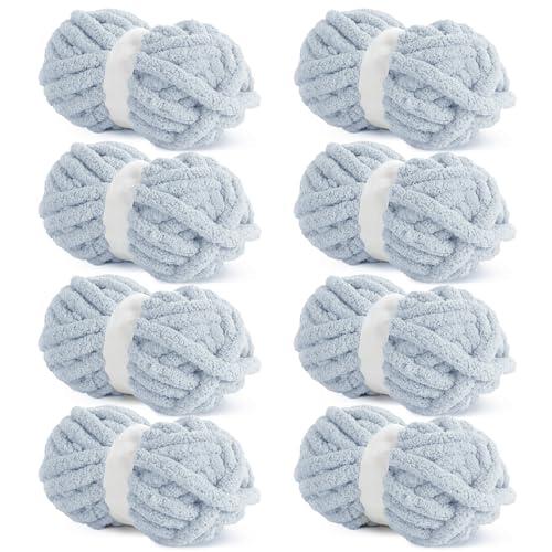 Hombys Rice Grey Chunky Chenille Yarn for Crocheting and Knitting, Super Bulky Thick Fluffy Yarn for Hand Knitting Blanket, Soft Plush Yarn, 8 Jumbo Pack (27 yds, 8 oz Each Skein)
