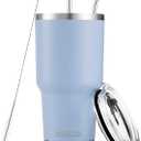 DS 30oz Blue Tumbler Stainless Steel Double Wall Vacuum Insulated Mug with Straw and Lid, Cleaning Brush for Cold and Hot Beverages
