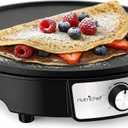 Nutrichef Electric Crepe Maker & Griddle Cooktop - Nonstick 12 Inch Aluminum Hot Plate with LED Indicator Lights & Adjustable Temperature Control - Wooden Spatula & Batter Spreader Included