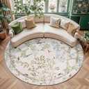 jinchan Yarden Round Rugs 8ft Ivory Botanical Birds Print Machine Washable 8' Circle Nature Plants Modern Soft Non Slip Kids Throw Area Rugs Ultra Thin Low Pile Carpet for Living Room Bedroom