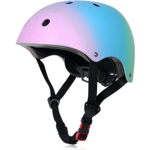 Kids Bike Helmet, Adjustable and Multi-Sport, from Toddler to Youth, 3 Sizes (Medium: 21.3" - 22.4", Pink Blue Green)