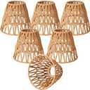Tujoe Small Rattan Bell Lamp Shade Boho Handwoven Barrel Rattan Chandelier Shades Replacement for Table Floor Lamp Pendant Light Fixtures, 5.5" H x 5.9" D, 2.76" Fitter(5Pcs,Boho,Normal)