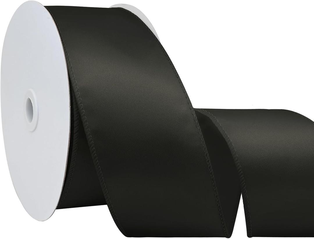 Black 2.5 Inch 25 Yards Satin Wired Ribbon for Gift Wrapping,Bows Making,Home Decor,Wreaths,Garland,Crafts,Christmas Tree Bows