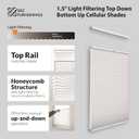 DEZ FURNISHINGS Cordless 1.5" Light Filtering Top Down Bottom Up Cellular Shade, 23" W x 72" H, White