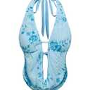 Verdusa Women's Cheetah Print Sequin Top Y2K Tie Back Corset Halter Going Out Crop Tops Blue Medium