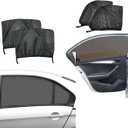 Car Front & Rear Window Sun Shades, Stretchy Breathable Mesh Side Windshield Sun Shades, UV Protection & Heat Block Window Screen Cover, Auto Camping Accessories for SUV, Truck (4PCS)
