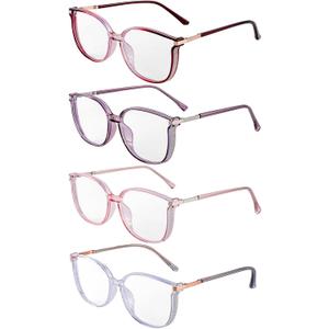 4 Pack Women's Bling Blue Light Blocking Reading Glasses, Fashion Readers with Portable Case, UV400 Protection (Mix Color)