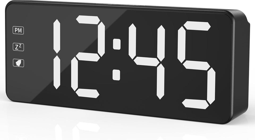 KWANWA Bedside Clock with Oversized Buttons, 2.4'' LED Digits Display, 24H Memory & Battery Save Mode, Ideal for Kitchen/Garage/Hurricane Preparedness (Includes 59" Charging Cable) Black