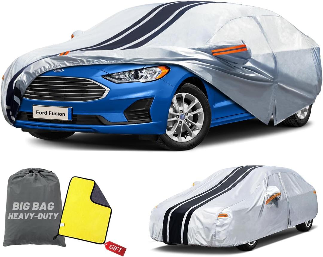 Car Cover Custom Fit for Ford Fusion Sedan (2005-2025), Waterproof All Weather for Automobiles Full Exterior Cover Rain Sun Snow UV Protector. (Vehicle Specific Fit)