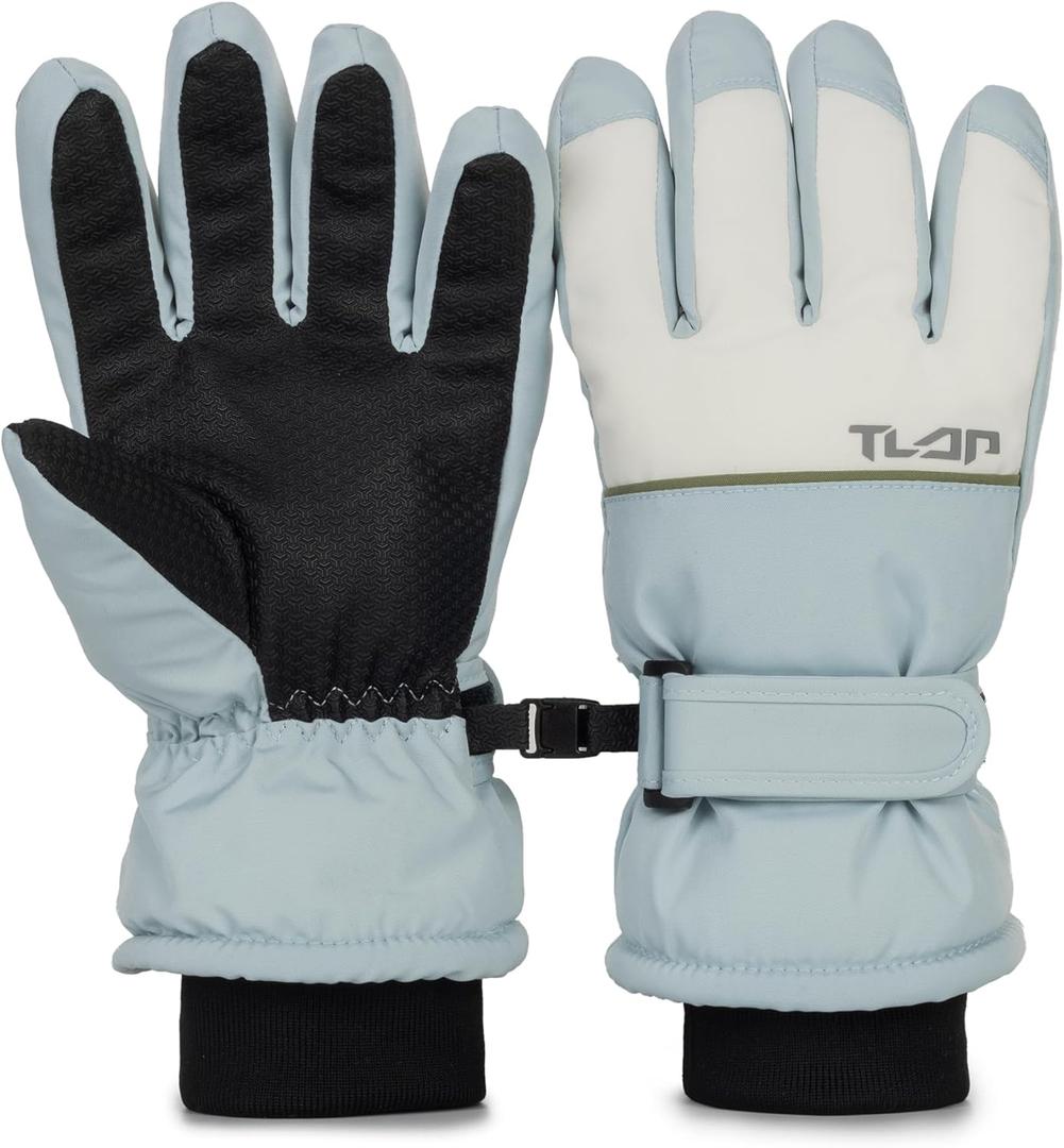 XuoAz Kids Winter Ski Snow Gloves Waterproof Touchscreen Warm Snowboard Mittens for Boys Girls (for 7-12 Years) (Light Blue)