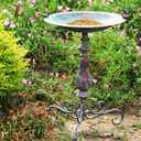 Newtay 27.25 Ornate Metal Pedestal Style Birdbath with Cast Iron Vintage Birds Baths for Outdoors on Rim Full Base Standing Bird Bath Tray for Garden Yard Decoration, Green, Not Easy to Rust