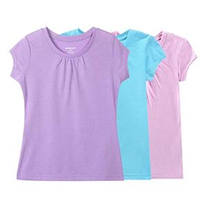 Bienzoe Girls Short Sleeve T-Shirts: School Uniform Quick-Dry Athletic Tops for Dance - Casual for Beach Vacation 3pcs-Pack Pack K Blue Pink Cassis Size 6-7 Years