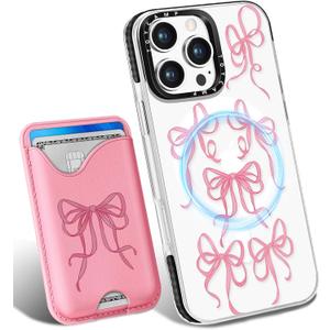 Toycamp for iPhone 16 Pro Max Case - Compatible with Magsafe Credit Card Holder Wallet Magnetic Cute Women Teen Girls Kawaii Girly Unique Bow Design Phone Cover for Apple 16 Promax 6.7"