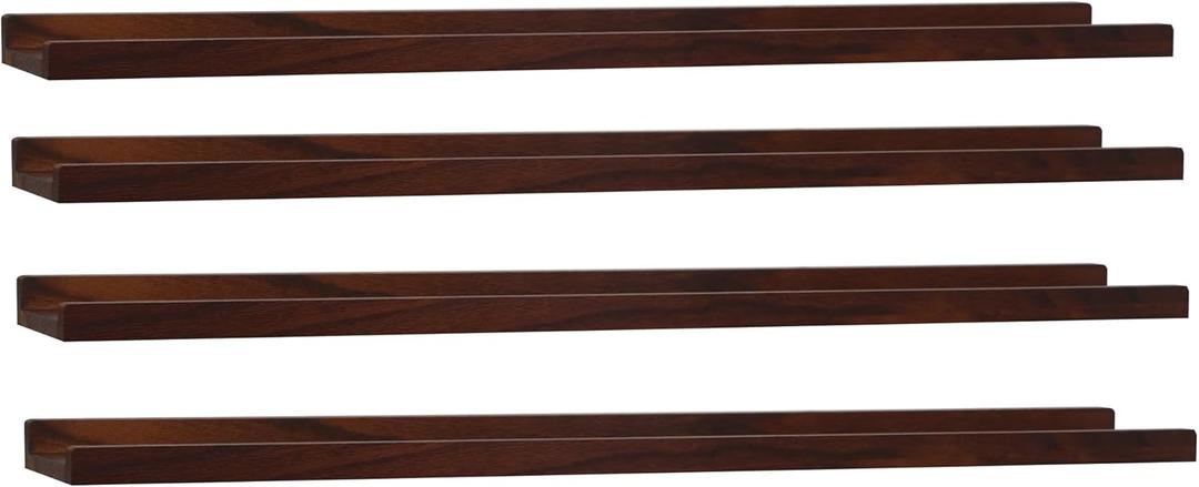 Long Floating Shelves Set of 4,Wood Picture Shelf for Wall with Ledge,Photo Frames Display Shelves Wall Mounted Rustic for Living Room Bedroom Kids Nursery,Home Decor Dark Walnut (36 Inches )