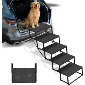 Dog Steps for Car, Truck, SUV, Dog Stairs for Car with Upgraded Non-Slip Surface, Foldable Dog Ramp for Car, Pet Stairs for Large Dogs, 5 Steps