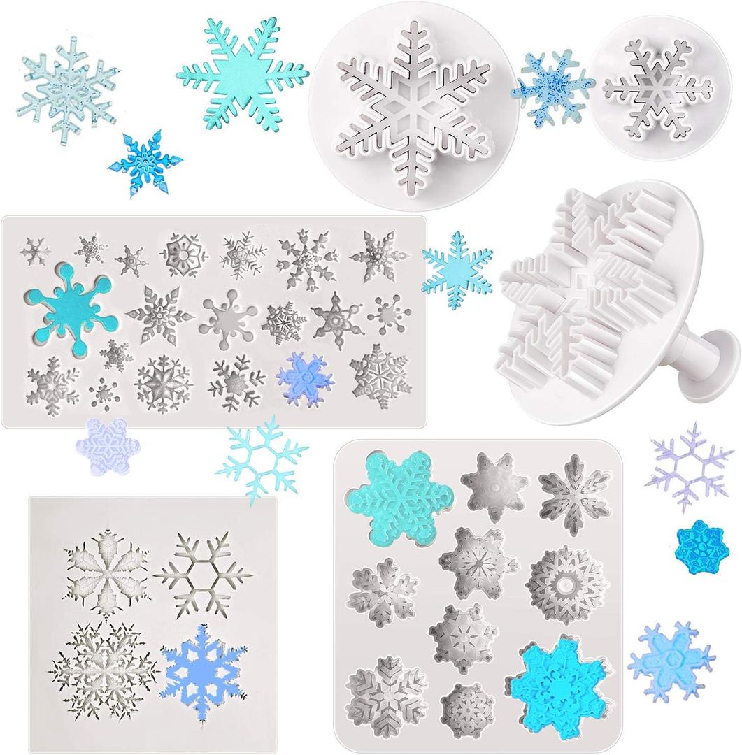 Patelai 6 Pcs 3D Snowflake Silicone Mold Christmas Winter Snowflake Silicone Fondant Mold for Cake Cupcake Chocolate Dessert Decoration Polymer Clay Crafting Projects