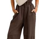 Flygo Womens Casual Jumpsuit Crewneck Cap Sleeve Long Wide Leg Pants One Piece Outfits Drawstring Romper with Pockets, Size: S