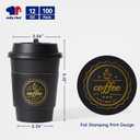 JOLLY CHEF 100 Pack 12 oz Disposable Coffee Cups Hot Beverage Paper Coffee Cups with Lids, Sleeves and Stirrers (Black and White)