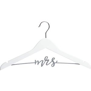 Pearhead Mrs. Wedding Dress Hanger  Elegant Wooden Bridal Keepsake with Cursive Wire Lettering, Perfect Photo Prop and Gift for Bride, White and Silver