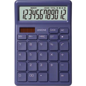 UNIONE Desktop Navy Calculator with a Bright LCD, Dual Power Handheld Desktop. Color. Business, Office, High School, 46 inch
