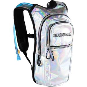 Sojourner Hydration Pack, Hydration Backpack - Water Backpack with 2l Hydration Bladder, Festival Essential - Rave Hydration Pack Hydropack Hydro for Hiking, Running, Biking, Festival Gear (Holographic - Silver)