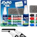 EXPO Low Odor Dry Erase Marker Set with White Board Eraser and Cleaner Chisel Tip Dry Erase Markers Assorted Colors 6 Piece Set with Whiteboard Cleaner