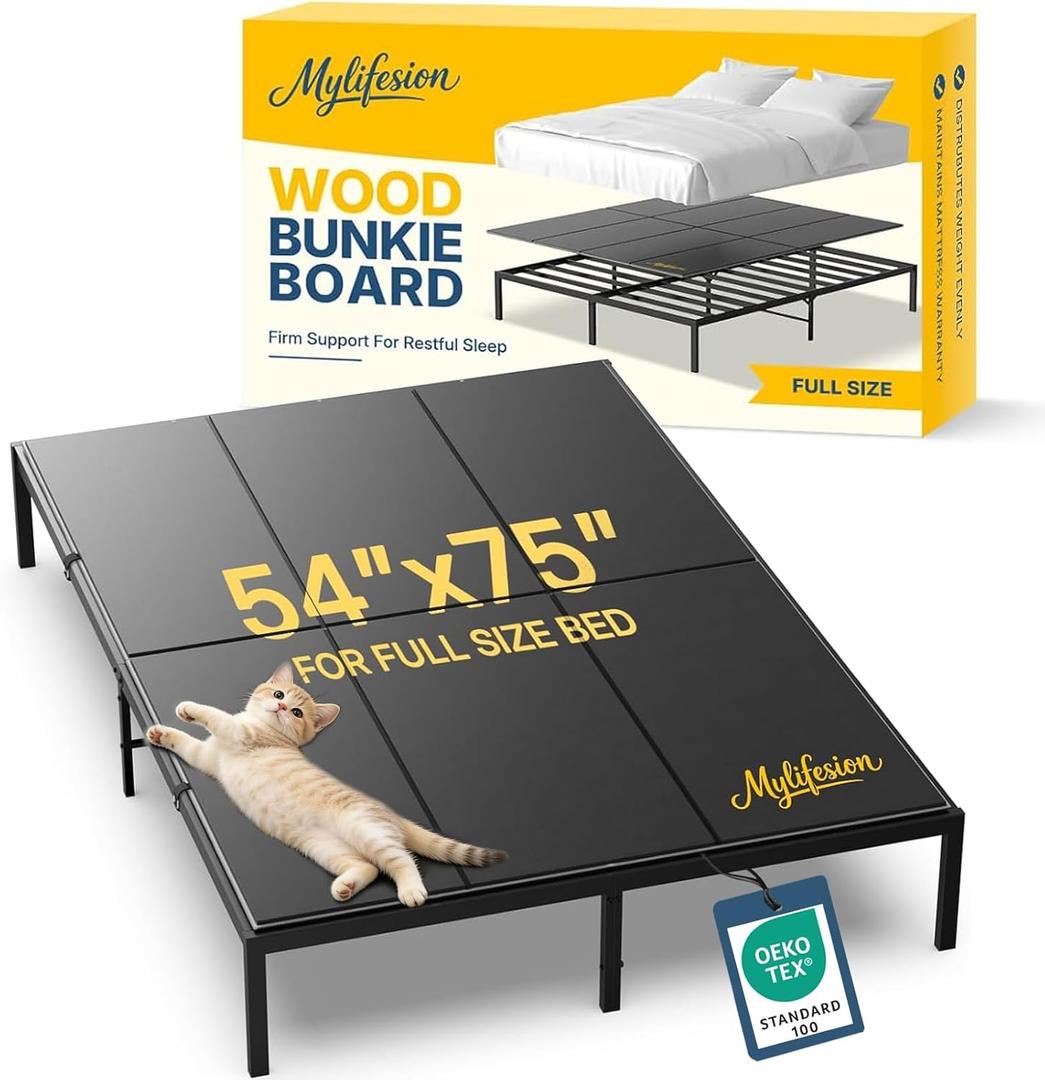 Bunkie Board Full Size (54x75'') - Extra Sturdy Wood Bed Boards for Slatted Metal Frame, Sleeper Sofa Support Board to Stop Sagging Mattress, Breathable, Quiet, Anti-Slip and Moisture-Resistant